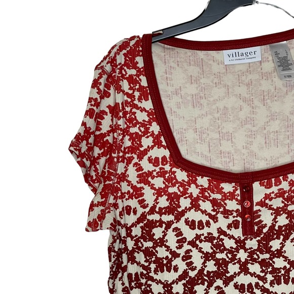 Villager Liz Claiborne Women Large Rib Square Neck Henley Short Sleeve Top NWT‎ - Picture 3 of 8